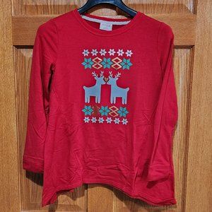CAT & JACK Girls L 10/12 Christmas Holiday Reindeer Long Sleeve Red Sweatshirt